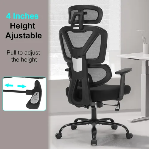 Miniatura 6 de Silla de oficina ergonómica, silla de escritorio ejecutiva de malla con respaldo alto con altura ajustable y reposabrazos ajustables, soporte