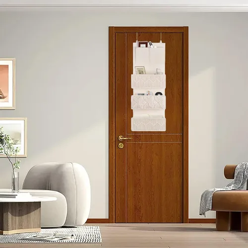 Miniatura 5 de FEILANDUO Organizador de armario de macramé bohemio con 3 bolsillos grandes tejidos detrás de la puerta organizador para guardería, despensa, baño