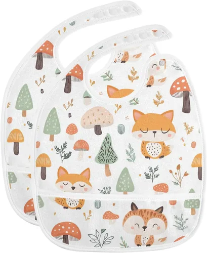 Miniatura 8 de MCHIVER Baberos de bebé para bebé niño y niña, delantal de alimentación impermeable, babero de algodón para comer alimentos, 2 paquetes