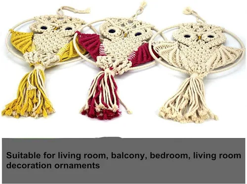 Miniatura 5 de Búhos atrapasueños de algodón macramé para colgar en la pared del dormitorio de los niños, decoración de pared 22 pulgadas de largo x 11.6 pulgadas