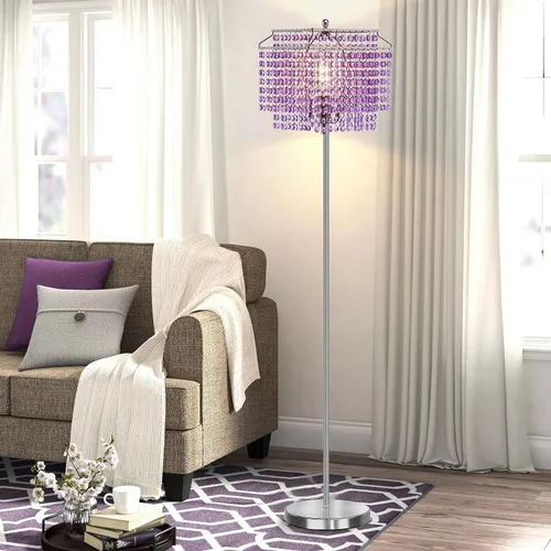 Miniatura 8 de Lámpara de pie de cristal morado, lámparas de pie de 64 pulgadas de alto con pantalla de doble capa, elegante lámpara de pie con interruptor de pie