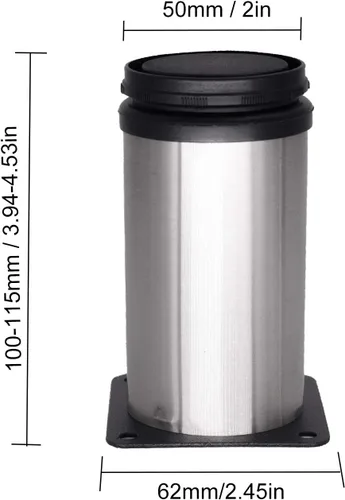 Miniatura 3 de KINJOEK Paquete de 16 patas ajustables de 4 pulgadas de alto x 2 pulgadas de diámetro, patas de gabinete de acero inoxidable con acabado cepillado