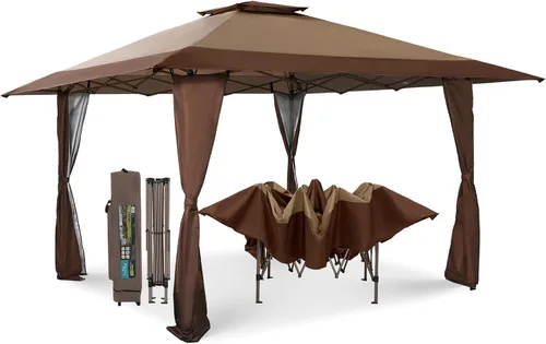 Miniatura 26 de MFSTUDIO Carpa Desplegable de 10x10 pies, Refugio Gazebo Sombra Solar Toldos Impermeables Patio Portátil Carpas con Malla Desplegables para Playa