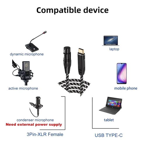 Miniatura 2 de XLR a USB C de 6.6 pies, cable de audio de grabación profesional XLR hembra a USB tipo C, para micrófonos a teléfono móvil/portátil/tableta