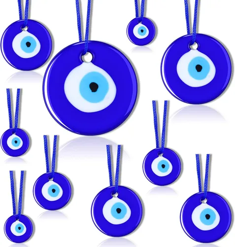 Jutom 25 dijes de cristal a granel de mal de ojo, llavero de mal de ojo, cuentas para manualidades, adorno azul para colgar en la pared con cuerdas