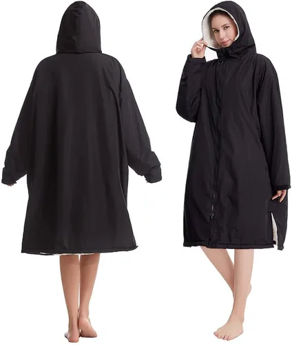Miniatura 5 de Oksun Waterproof Swim Parka, Windproof Surf Poncho Warm Coat, Recycled Fabric Water Resistent Oversized Sherpa Lining Jacket