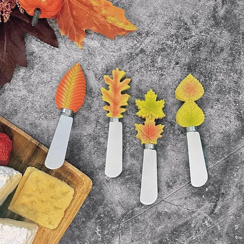 Miniatura 4 de Supreme Housewares Fall Leaves - Esparcidores de queso, asas de resina pintadas a mano con cuchillas de acero inoxidable para untar queso crema