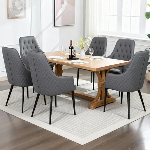 Miniatura 2 de Juego de 4 sillas de comedor modernas, tapizadas de piel sintética, sillas de comedor, silla de cocina, silla con brazo copetudo con patas de metal