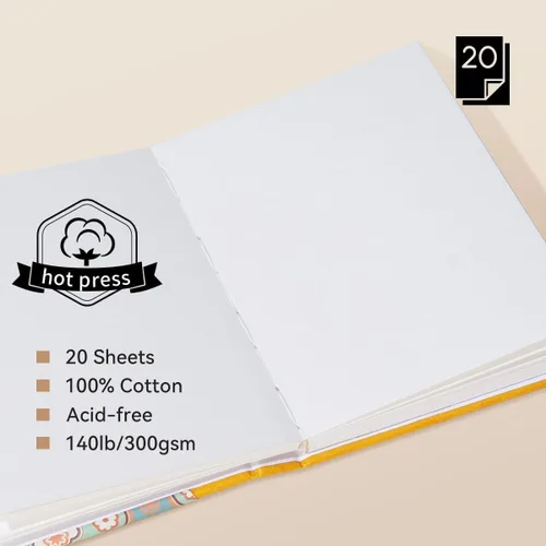 Miniatura 4 de Arrtx - Paquete de 2 cuadernos de bocetos de acuarela, 5.35 x 3.86, 140 libras, 300 GSM, papel 100% algodón, prensa en caliente, 40 hojas, diario