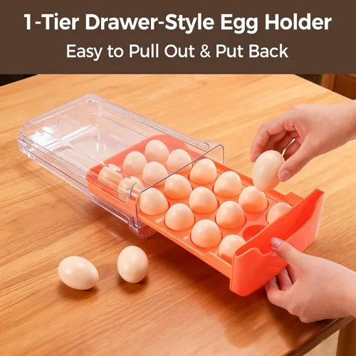 Miniatura 5 de Soporte para huevos para nevera, se adapta a huevos grandes, almacenamiento de 18 huevos para encimera de refrigerador, dispensador de 1 nivel
