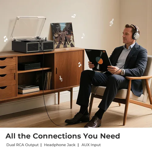 Miniatura 8 de Tocadiscos de vinilo Bluetooth, reproductor LP de 3 velocidades con altavoces, reproductor de discos retro para discos de vinilo, salida RCA AUX