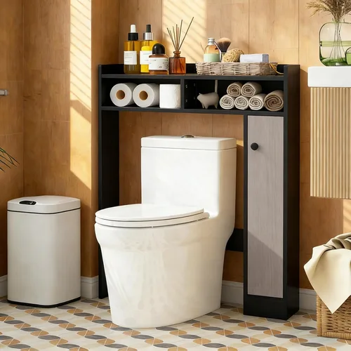 Miniatura 2 de Giantex Armario de almacenamiento corto sobre el inodoro, organizador de baño con gabinete de una sola puerta y estantes ajustables, ahorro