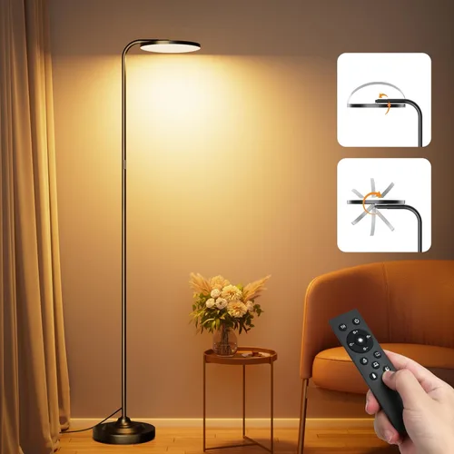 SIBRILLE Lámpara de pie LED de 36 W, lámpara de pie súper brillante, moderna lámpara alta regulable con control remoto, lámpara de pie de lectura de