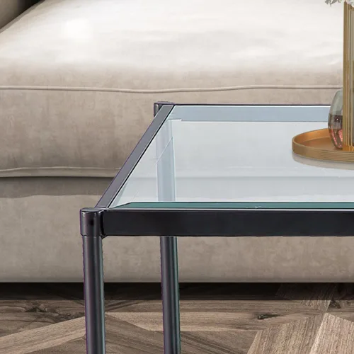 Miniatura 4 de Mesa de centro rectangular de cristal, mesa central de 2 niveles, mesa de café moderna para sala de estar, 43.3 x 23.62 pulgadas, color negro