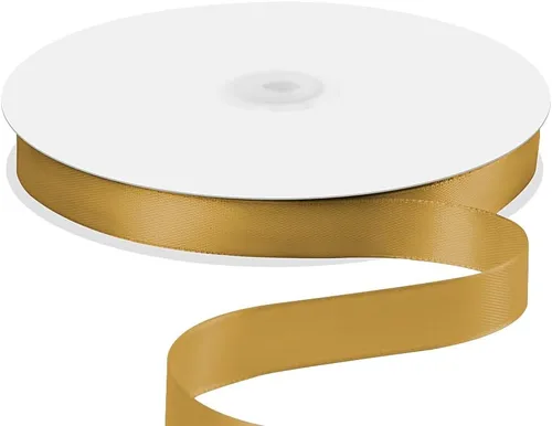 Cinta de satén de 5/8 pulgadas x 100 yardas, cinta de seda dorada con carrete, ideal para envolver regalos, ramos florales, manualidades, Oro oscuro