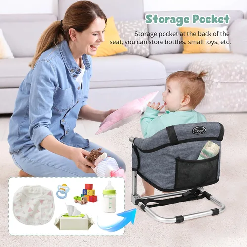 Miniatura 9 de Asiento elevador para mesa de comedor, silla elevadora portátil 3 en 1 con hebilla de seguridad, asiento de alimentación de bebé ajustable y Rojo