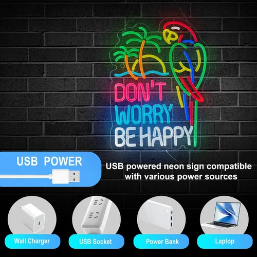 Miniatura 4 de Letrero de Neón "No Te Preocupes, Sé Feliz" para Decoración de Pared Regulable USB Luz de Neón LED Compatible con Temporizador para Decoración