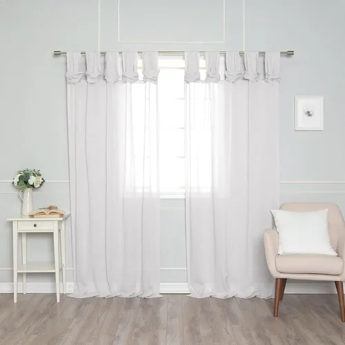 Miniatura 9 de Best Home Fashion Juego de 2 cortinas traslúcidas de lino sintético con pestaña torcida, tratamiento de ventana para sala de estar, comedor, Gris