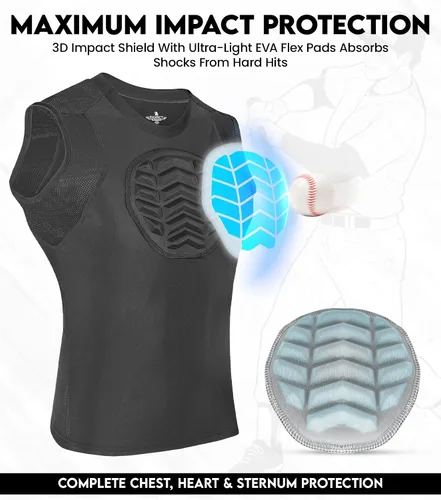 Miniatura 2 de Exxact Sports Protector de pecho de béisbol juvenil, camisa acolchada para el esternón y corazón, protector de pecho de sóftbol para niñas y jóvenes
