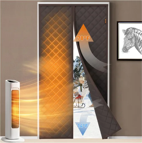 Miniatura 12 de MAGZO Cortina aislante para puerta corrediza de vidrio para invierno, 72 x 80 pulgadas, relleno Oxford mejorado con algodón grueso, kit de Gris