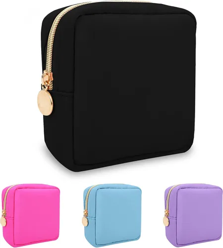Miniatura 99 de izuzta Bolsa de maquillaje pequeña de nylon para bolso, linda bolsa de cosméticos con cremallera, bolsa de maquillaje preppy, Azul, Mini 2-Azul