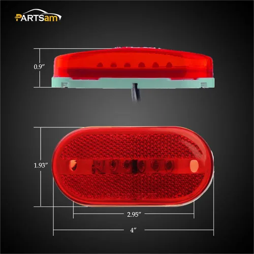 Miniatura 5 de Partsam 2 lámparas de luz LED oblongas de 4 pulgadas con lente reflejo [certificado DOT], montaje en superficie de caravana, rectangular, Rojo