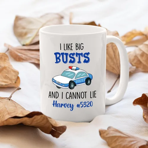 Miniatura 4 de Taza de café personalizada con nombre de oficial de policía, regalo para hombres y mujeres, taza de café con texto en inglés "I Like Big Busts And I