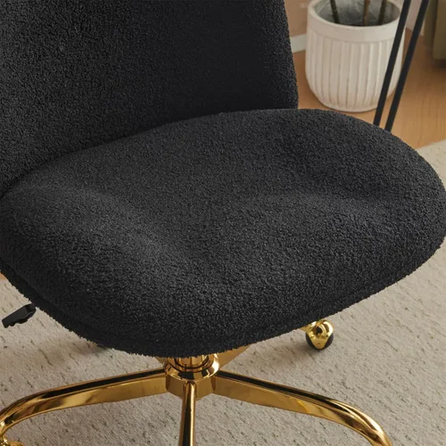 Miniatura 7 de VINGLI Silla de oficina ancha con patas cruzadas, silla de escritorio ergonómica cómoda con almohada y base dorada, doble uso con/sin ruedas, silla