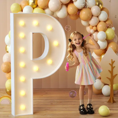 Miniatura 76 de imprsv Letras de marquesina iluminadas, letras de mosaico de 1.2 m con luz para decoración de baby shower, graduación, gran J para decoraciones