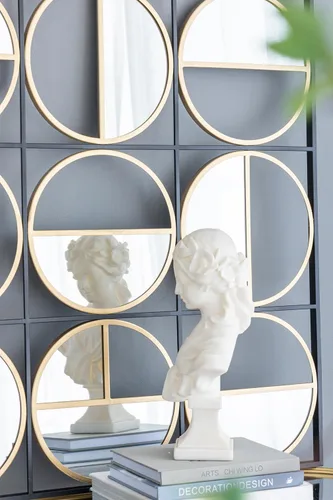 Miniatura 6 de Espejo de pared negro con cuentas de metal ecléctico de 35.6 pulgadas con diseño contemporáneo para dormitorio, sala de reuniones y entrada