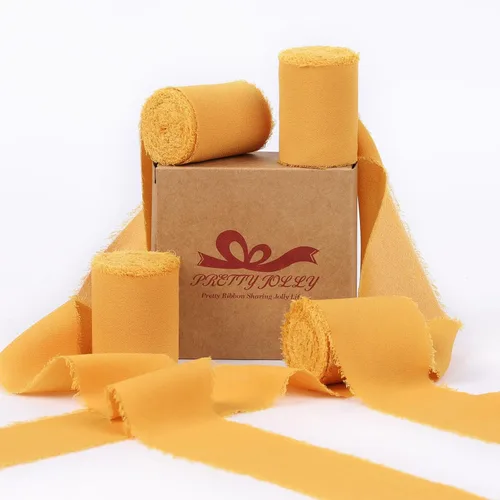 Miniatura 36 de Pretty Jolly Cinta de gasa beige para envolver regalos, 3 rollos de 2 pulgadas x 7 yardas, cinta de tela de seda hecha a mano con flecos para ramo