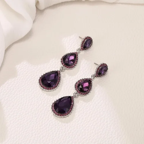 Miniatura 68 de EleQueen Pendientes de cristal austriaco en tono dorado para mujer, forma de pera de 2.5 pulgadas, color esmeralda