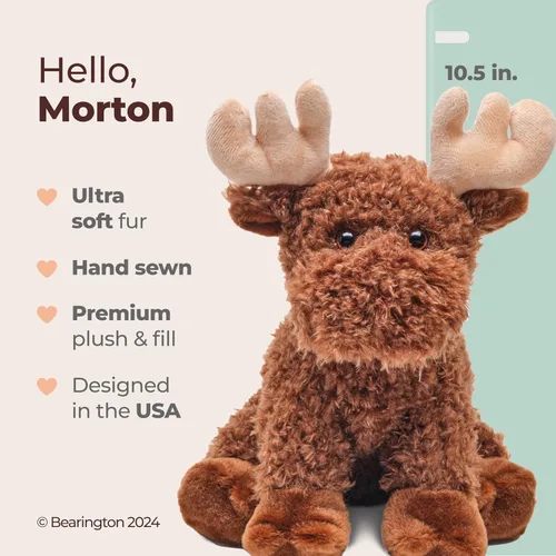Miniatura 2 de Bearington Morton The Moose - Animal de peluche de alce de bebé de 10.5 pulgadas con piel suave y esponjosa, adorable juguete de alce y regalo