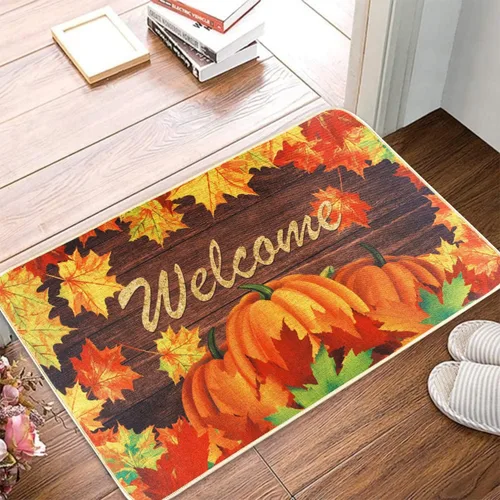 Miniatura 4 de Quera Tapete de bienvenida de calabaza para interiores y exteriores, dormitorio, cocina, hojas de arce otoñales, tapete de bienvenida para entrada