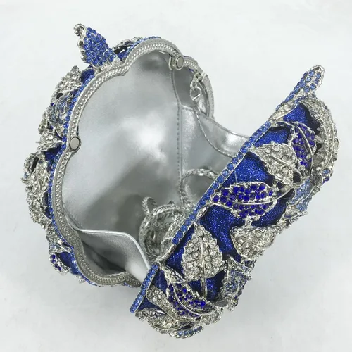 Miniatura 6 de Bolsos de mano de cristal de flor de rosa de forma redonda para mujer, bolsas de noche formales para boda, fiesta