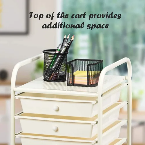 Miniatura 4 de Giantex - Carro de almacenamiento con ruedas, 10 cajones, organizador para papelería, oficina o escuela (Beige+Amarillo+Gris)