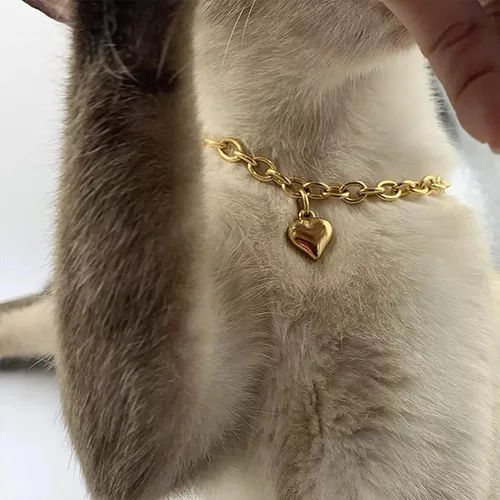 Miniatura 8 de HOWWFALY Collar para Perro y Cadena Collar para Gato de Acero Inoxidable Ajustable Collar en Forma de Corazón de Oro 18K para Mascotas Pequeñas