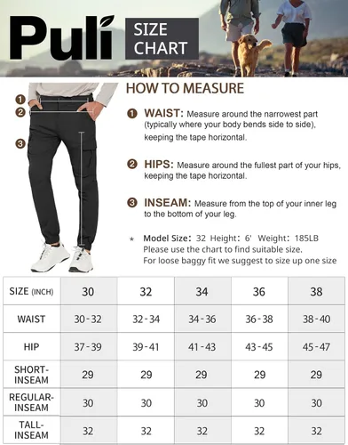 Miniatura 6 de PULI Mens Hiking Cargo Pants Slim Fit Stretch Jogger Cycling Waterproof Outdoor Trousers with Pockets