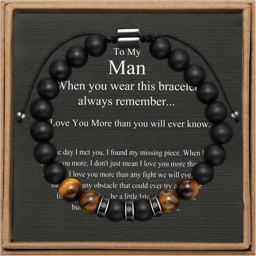 JoycuFF Pulsera de ojo de tigre para hombre, regalo de aniversario, cumpleaños, día del padre, regalo de Navidad para novio, papá, hijo, esposo,