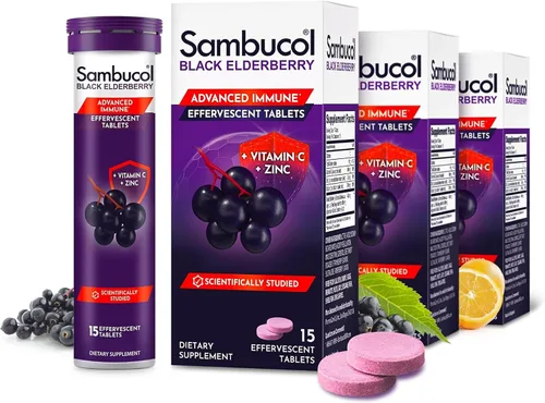 Miniatura 9 de Tabletas efervescentes de saúco negro Sambucol - Saúco con zinc y vitamina C para adultos, tabletas de saúco solubles, bayas - 15