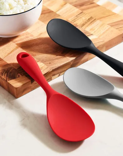 Miniatura 5 de FireKylin 2 piezas paleta de arroz de silicona, cuchara espátula antiadherente para arroz, cuchara para arrocera resistente al calor (negro)