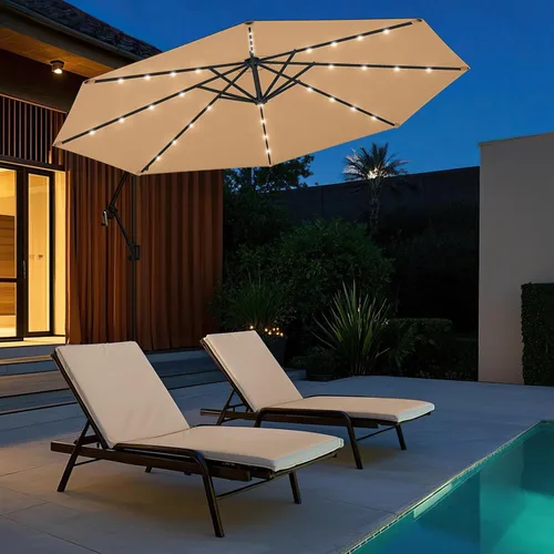Miniatura 3 de Tangkula Sombrilla solar de patio de 10 pies, sombrilla voladiza para exteriores con rotación de 360 grados, poste de aluminio, fácil ajuste