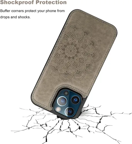 Miniatura 6 de Vaburs Funda compatible con iPhone 13 Pro Max con tarjetero y diseño de mandala en relieve, de piel sintética, doble botones, a prueba de golpes