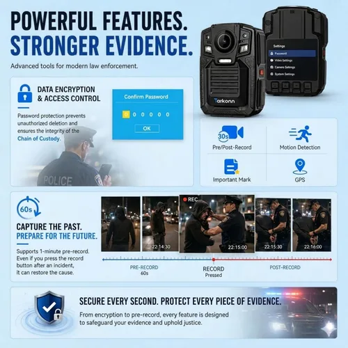 Miniatura 5 de Cámara corporal con GPS, cámara corporal 4K/2160P, 2 baterías 1950MAH, visión nocturna y H.265, cámara de cuerpo de policía de 128G para aplicación