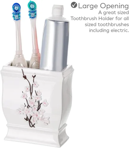 Miniatura 3 de Creative Scents Vanda - Juego de accesorios de baño blanco con flor de cerezo, juego de 4 dispensadores de jabón de baño floral incluye: dispensador