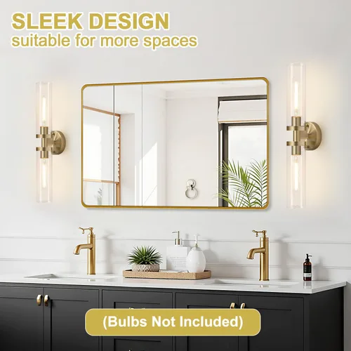 Miniatura 6 de Juego de 2 apliques de pared de latón con cable para baño, iluminación de pared con vidrio transparente, apliques modernos para decoración de pared