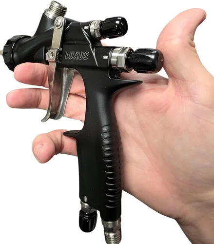 Miniatura 5 de LUXUS 1.3 HVLP/LVMP Pistola de pintura en aerosol profesional con vaso de plástico de 21.1 fl oz, regulador de aire, kit de limpieza