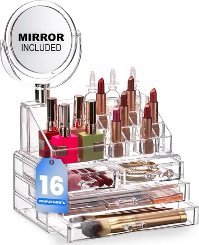 Miniatura 7 de Masirs Organizador de maquillaje acrílico transparente con cajones, almacenamiento de tocador cosmético para cuidado de la piel, accesorios