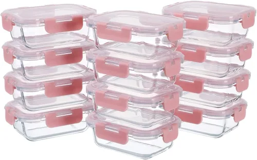 Miniatura 7 de GULFLIN - 24 piezas de recipientes pequeños de vidrio para almacenamiento de alimentos con tapas herméticas, juego de recipientes de 1.5 tazas