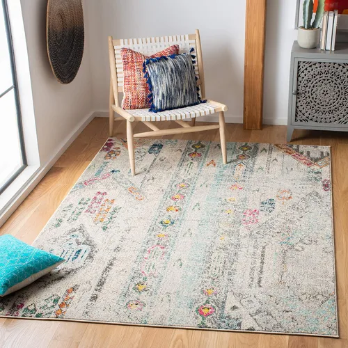 Miniatura 2 de SAFAVIEH Madison Collection - Alfombra decorativa de 2 pies 2 pulgadas x 4 pies, verde y naranja, diseño tribal envejecido, no desprende pelusa